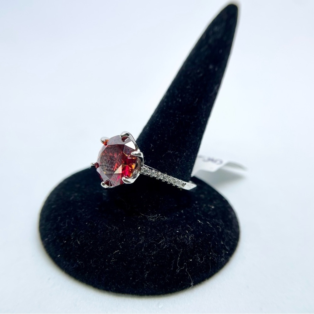 5 Carat Red Moissanite Ring 6 Prong Halo 18K White Gold Finish 925 Silver - Picture 13 of 15